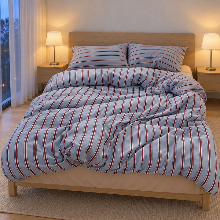 Minimalist Bedding Set with Striped Duvet Cover and Flat Sheet in Polyester for Bedroom Decor