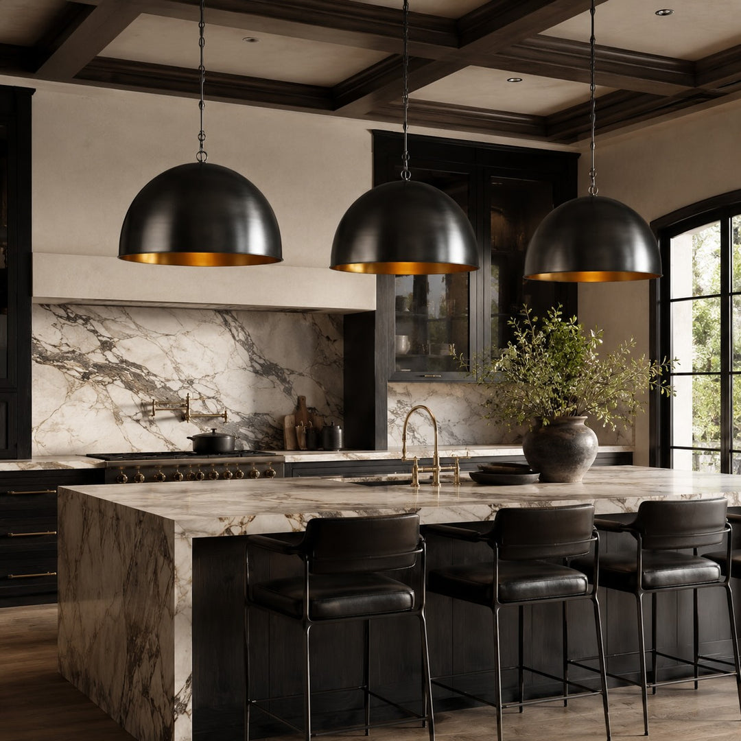 Large Modern Bronze Dome Pendant Light Adjustable Metal Hanging Fixture for Kitchen Island Dining Room