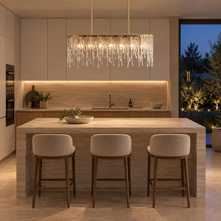 Modern Chandelier Adjustable Hanging Light Fixture Gold Metal Frame Seven Light Capacity