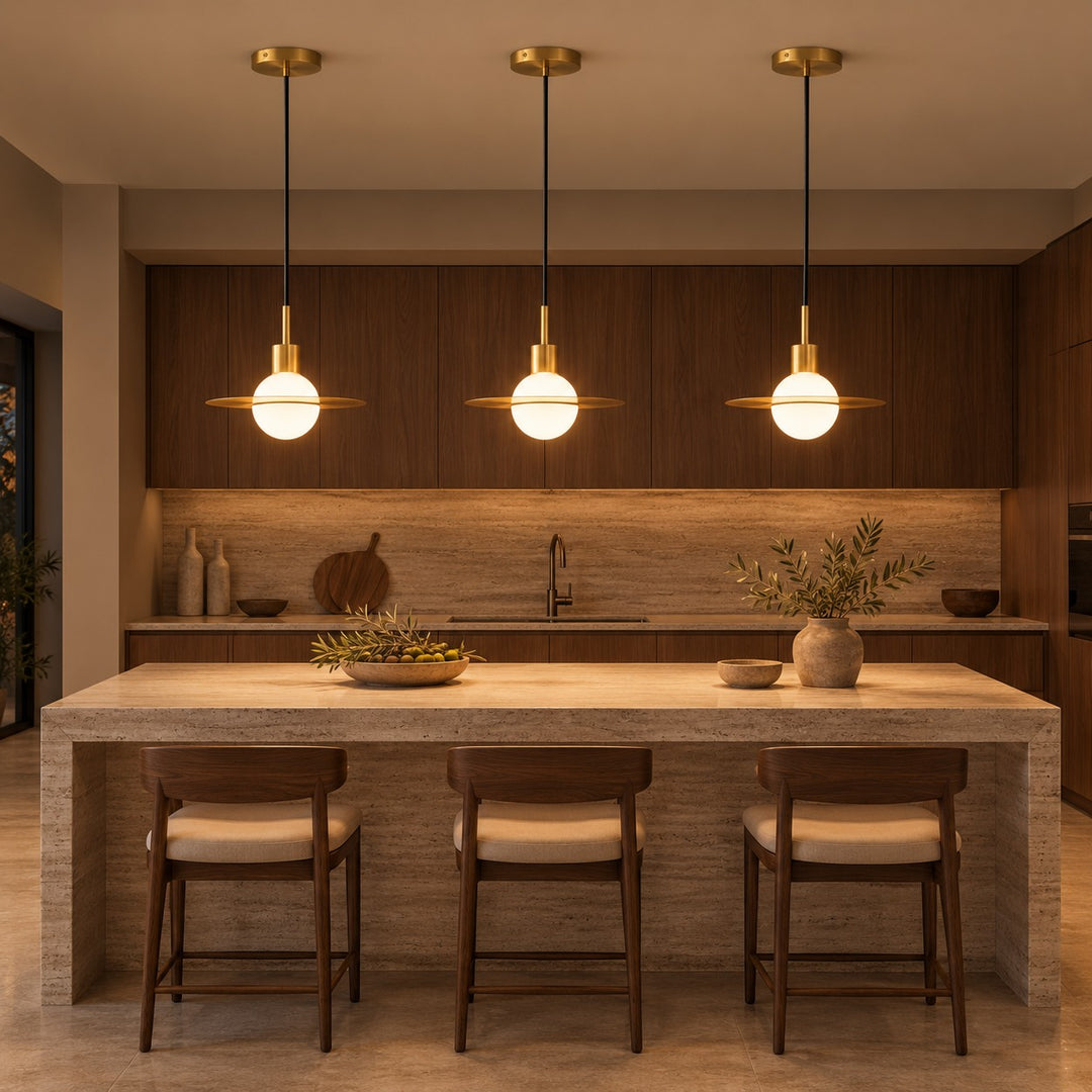 Modern Brass & Glass Globe Pendant Light with Adjustable Disc – 31cm & 42cm