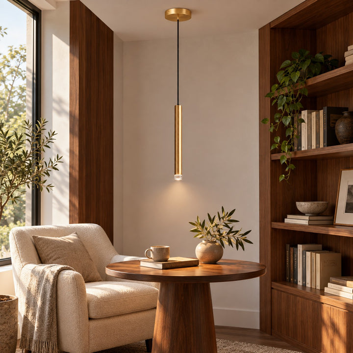 Modern Slim Brass LED Pendant Light with G4 – Minimalist Hanging Ceiling Light