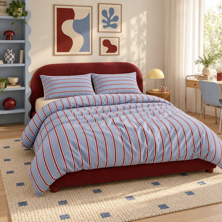 Minimalist Bedding Set with Striped Duvet Cover and Flat Sheet in Polyester for Bedroom Decor