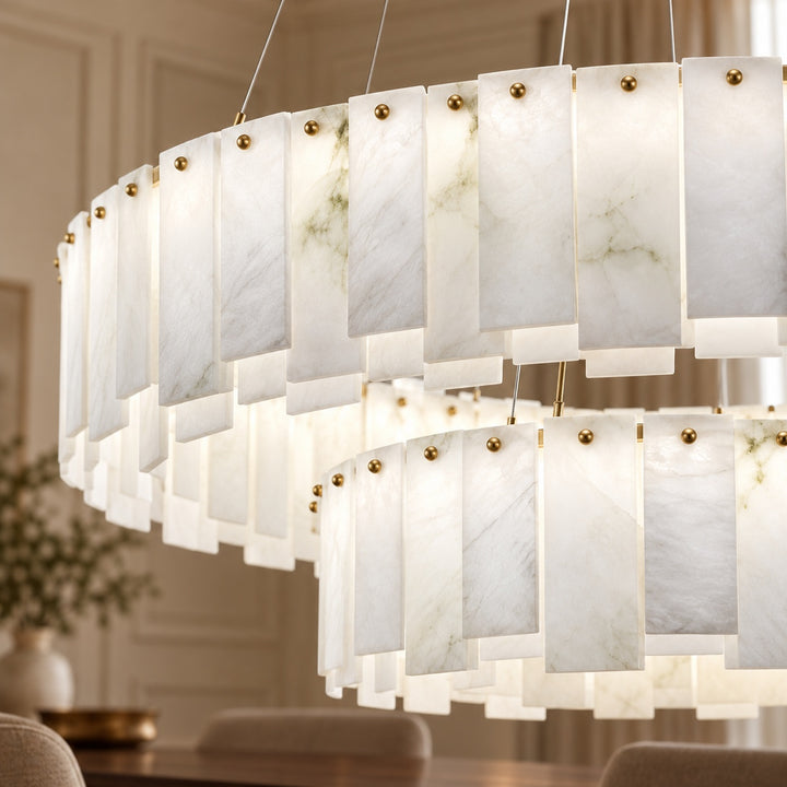 Modern Chandelier Light Ceiling Mounted Alabaster Glass with LED Illumination for Dining Room
