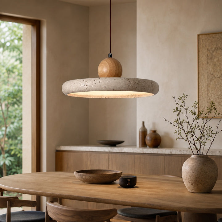 Modern Pendant Lamp Hanging Travertine Stone Finish LED Kitchen Pendant Lighting 30cm