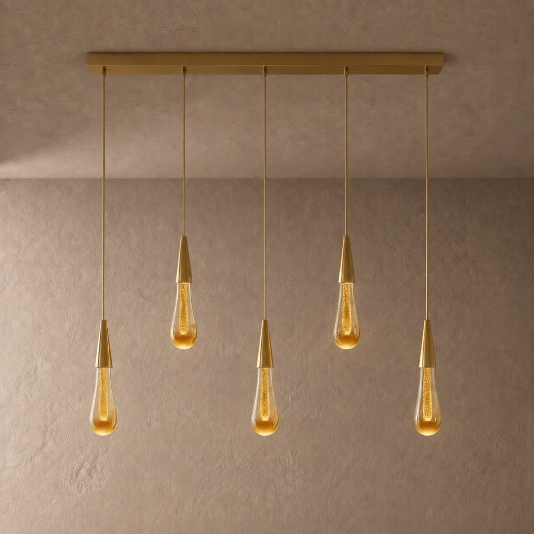 Modern Adjustable Pendant Light Hanging Chrome-Plated Iron and Crystal LED Fixture