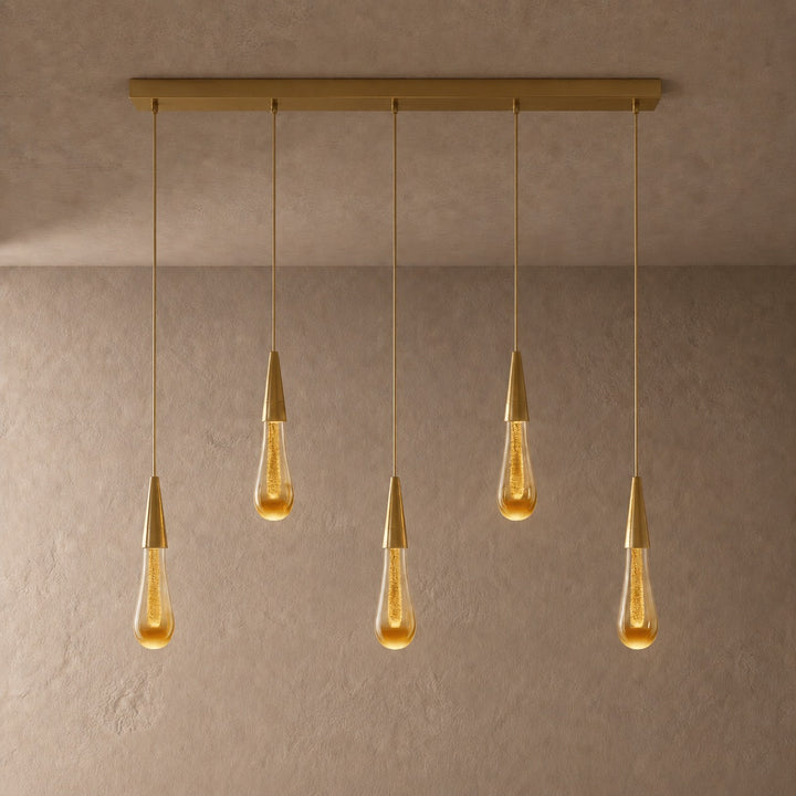 Modern Adjustable Pendant Light Hanging Chrome-Plated Iron and Crystal LED Fixture