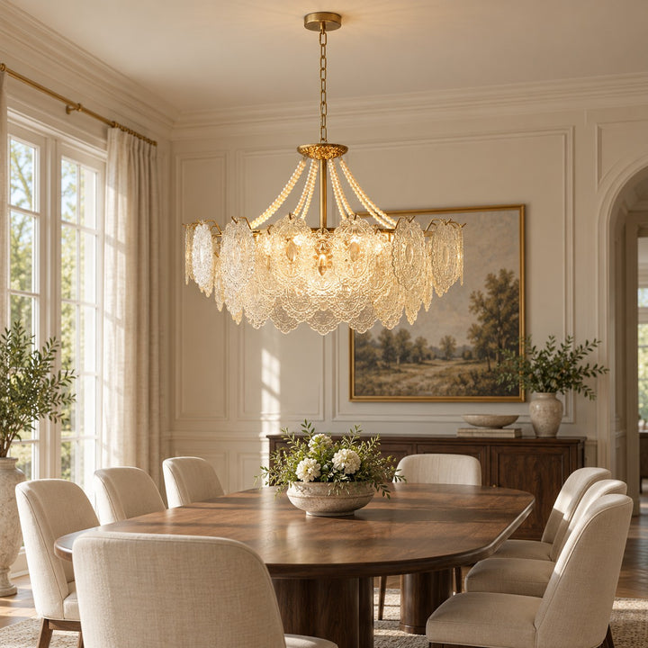 Modern Glass Chandelier Light Pendant Fixture Ceiling Mounted with Pearl Accents for Ambient Illumination