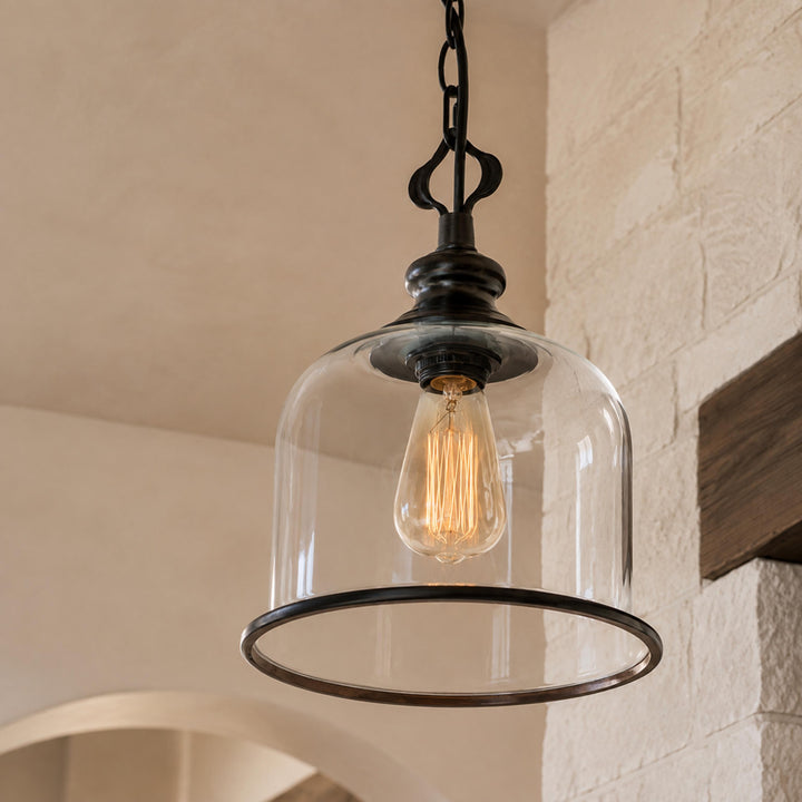 Modern Glass Pendant Lighting Bell Shape Adjustable Height Copper Frame E12 E14 Socket