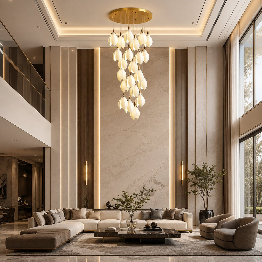 Modern Chandelier Ceiling Light Adjustable Hanging Metal and Ceramic LED Compatible 7 to 64 Lights