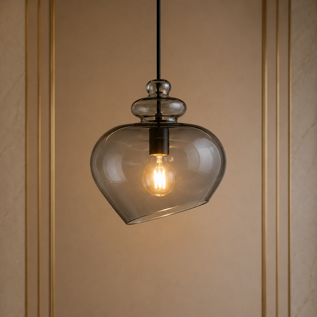 Modern Glass Pendant Light with Adjustable Metal Shade for Kitchen Pendant Lighting E26 Base