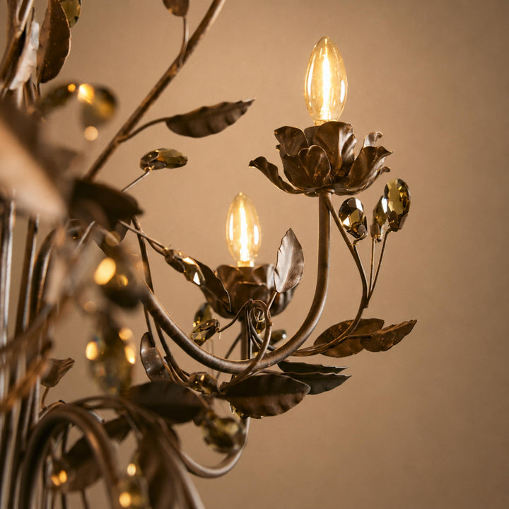 Luxury Crystal Leaf Round Chandelier – Large Gold or Bronze Dining Room & Foyer Light, 36″/48″