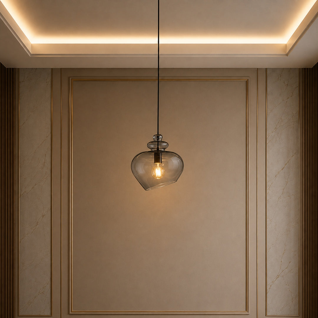 Modern Glass Pendant Light with Adjustable Metal Shade for Kitchen Pendant Lighting E26 Base