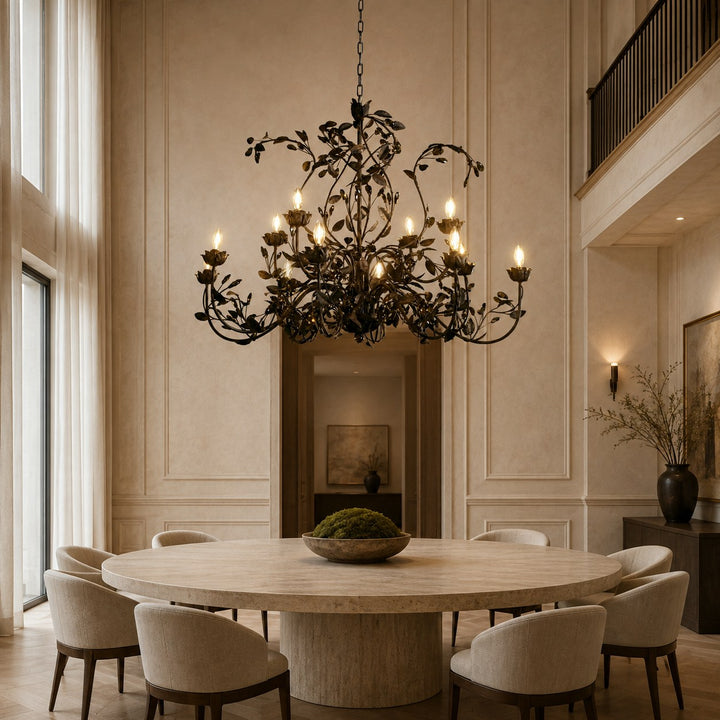 Luxury Crystal Leaf Round Chandelier – Large Gold or Bronze Dining Room & Foyer Light, 36″/48″