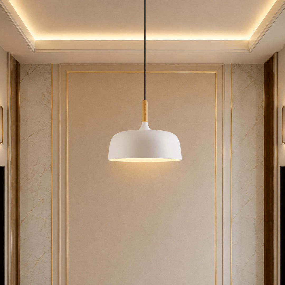 Modern Black Pendant Light Adjustable Hanging Lamp Zinc Alloy and Wood for Kitchen Pendant Lighting
