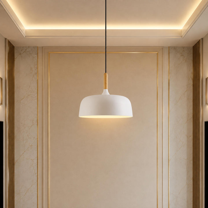 Modern Black Pendant Light Adjustable Hanging Lamp Zinc Alloy and Wood for Kitchen Pendant Lighting