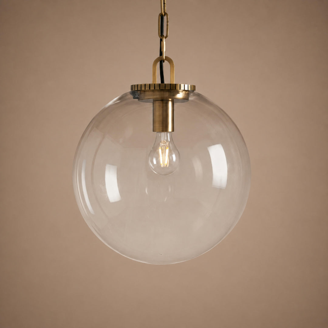 Modern Glass Globe Pendant Light with Chain – Brass or Bronze, Clear or Milk Glass