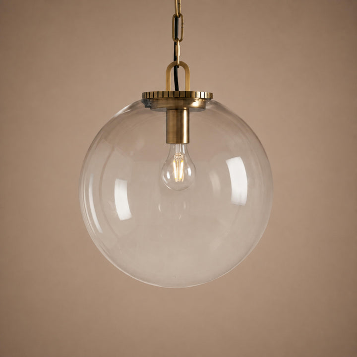 Modern Glass Globe Pendant Light with Chain – Brass or Bronze, Clear or Milk Glass