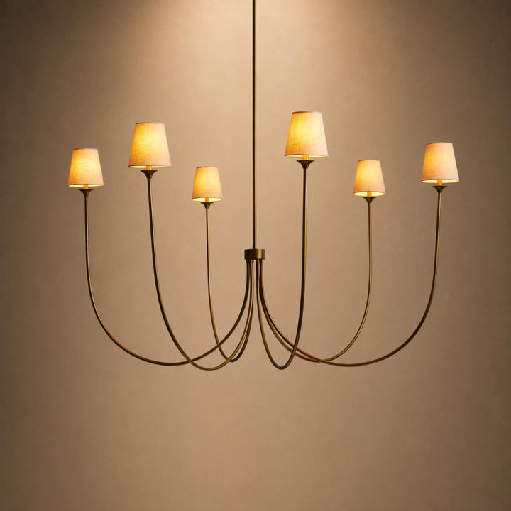 Large Round Chandelier with Off-White Shades – Brass or Bronze