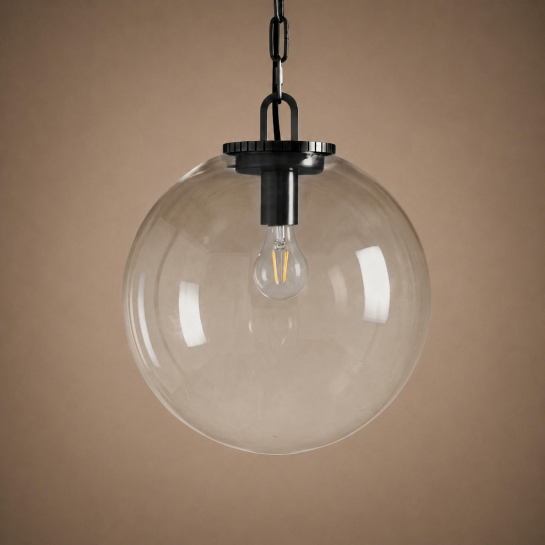 Modern Glass Globe Pendant Light with Chain – Brass or Bronze, Clear or Milk Glass