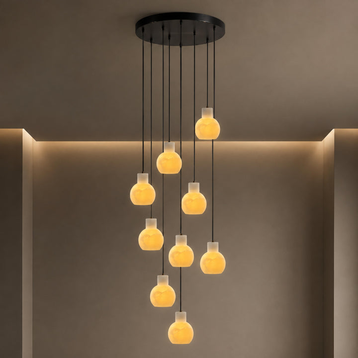Modern Alabaster Chandelier Hanging Light Fixture with Glass Shades and LED Bulbs for 6 Lights