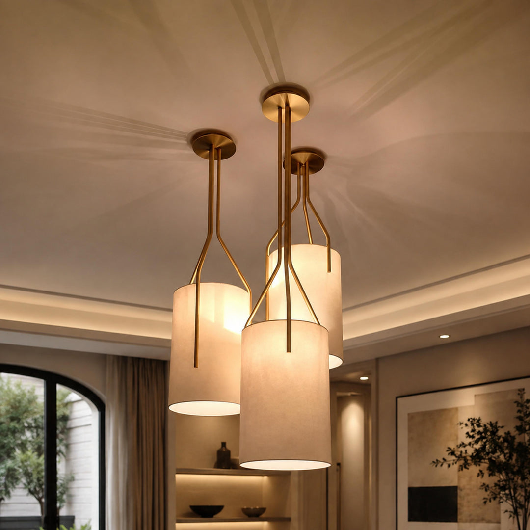 Modern Chandelier Light Adjustable Height Hanging Light Fixtures Gold Metal LED Compatible