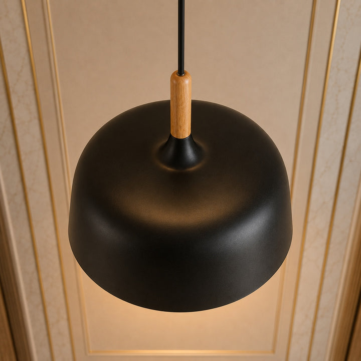 Modern Black Pendant Light Adjustable Hanging Lamp Zinc Alloy and Wood for Kitchen Pendant Lighting