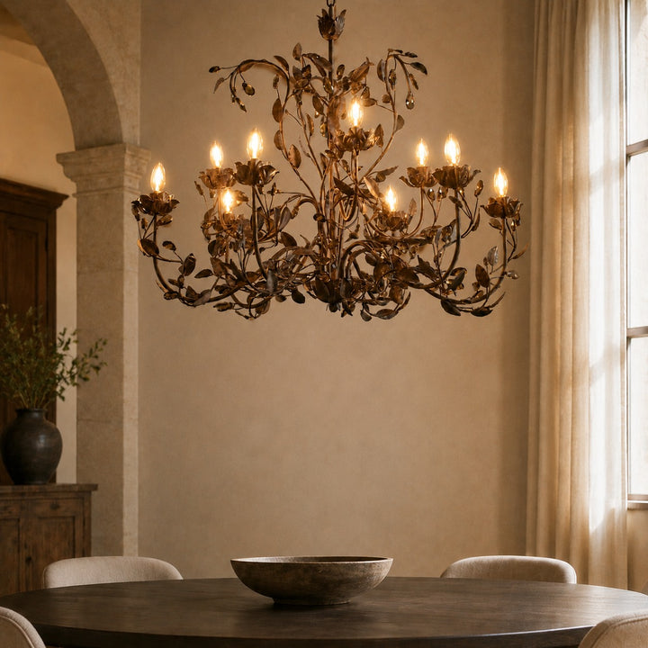 Luxury Crystal Leaf Round Chandelier – Large Gold or Bronze Dining Room & Foyer Light, 36″/48″