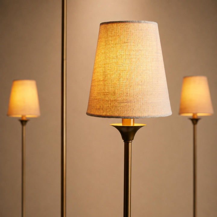 Large Round Chandelier with Off-White Shades – Brass or Bronze
