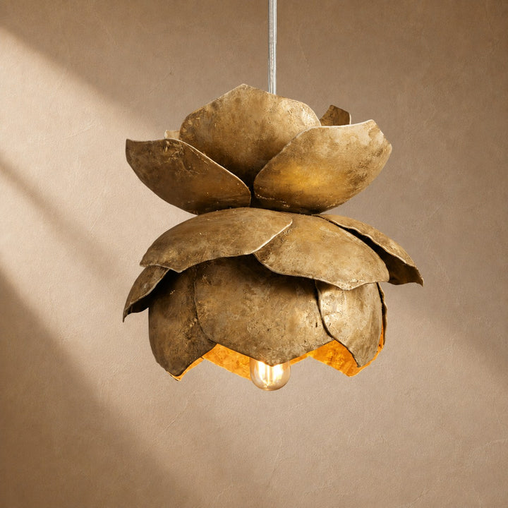 Sculptural Flower Pendant Light in Gold or Bronze – 18cm