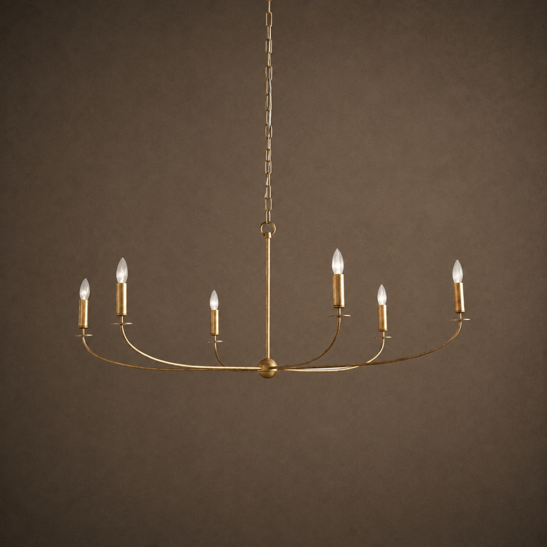 Large Antique Gold Leaf Round Chandelier – 6 or 8 Light Iron Dining Room Ceiling Light