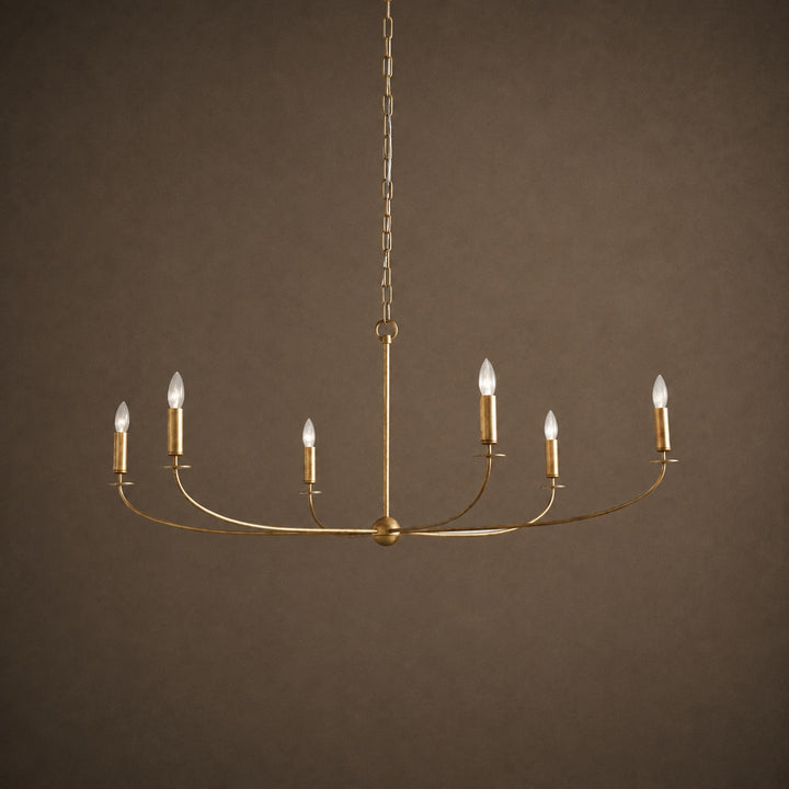 Large Antique Gold Leaf Round Chandelier – 6 or 8 Light Iron Dining Room Ceiling Light