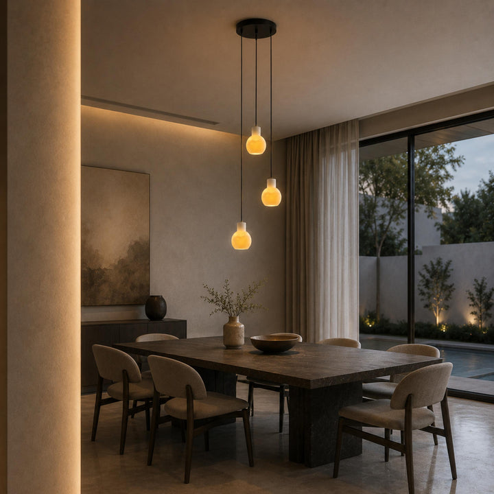 Modern Alabaster Chandelier Hanging Light Fixture with Glass Shades and LED Bulbs for 6 Lights