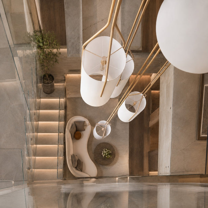 Modern Chandelier Light Adjustable Height Hanging Light Fixtures Gold Metal LED Compatible