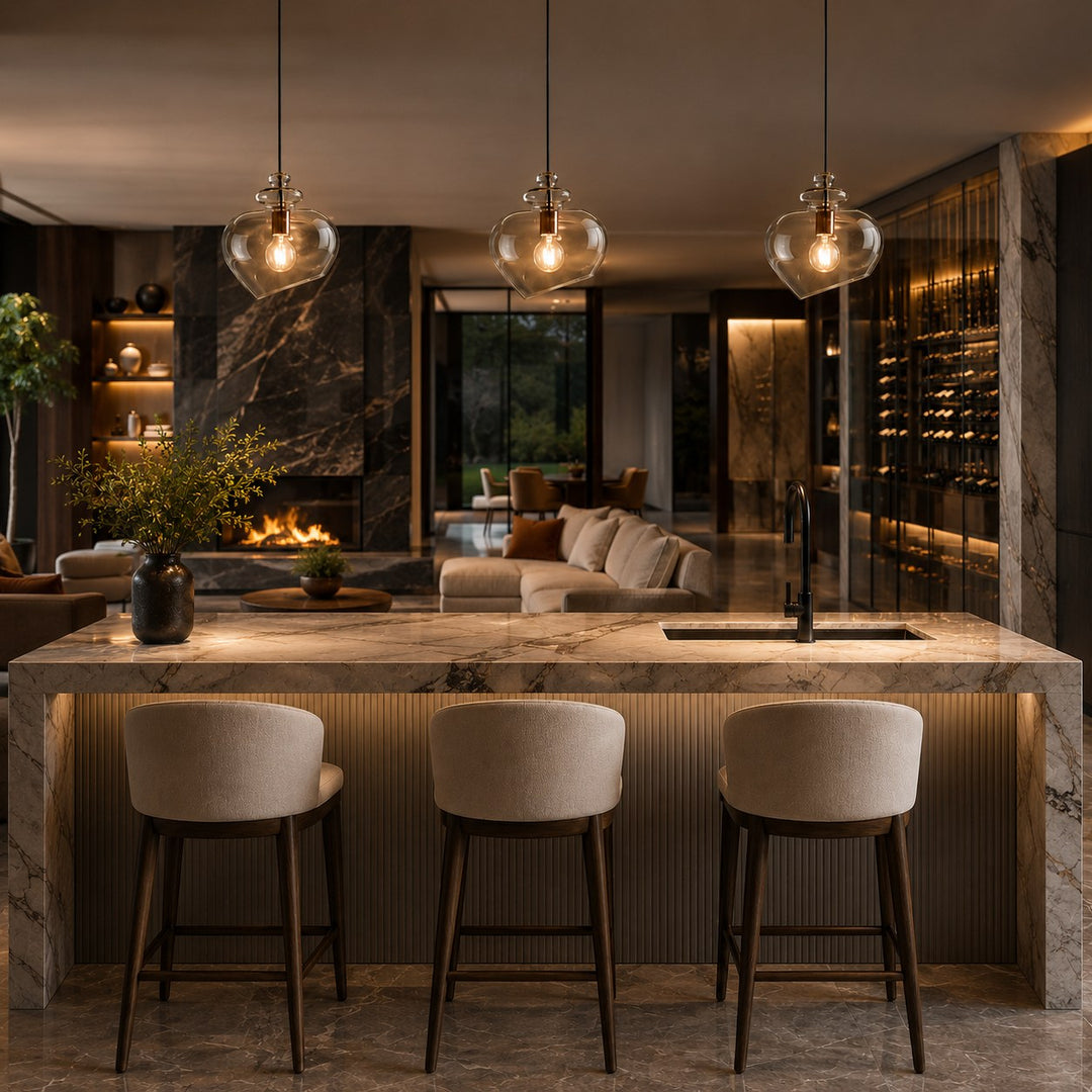 Modern Glass Pendant Light with Adjustable Metal Shade for Kitchen Pendant Lighting E26 Base