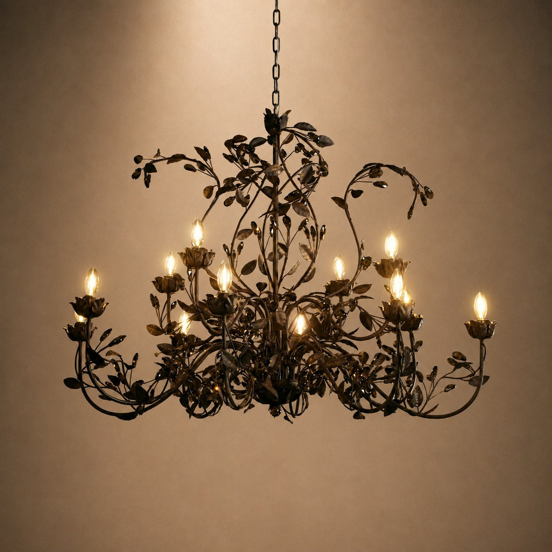 Luxury Crystal Leaf Round Chandelier – Large Gold or Bronze Dining Room & Foyer Light, 36″/48″