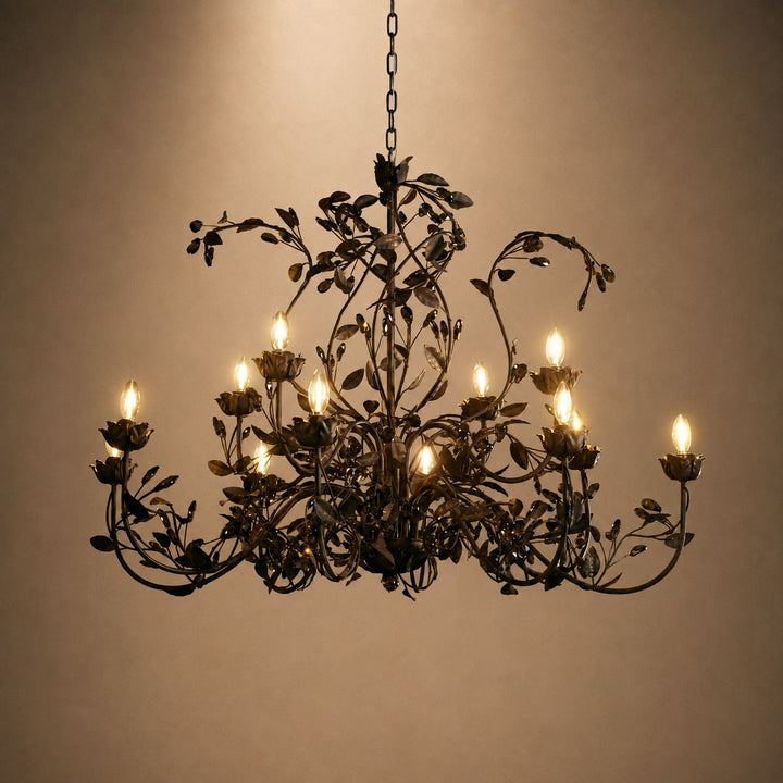 Luxury Crystal Leaf Round Chandelier – Large Gold or Bronze Dining Room & Foyer Light, 36″/48″