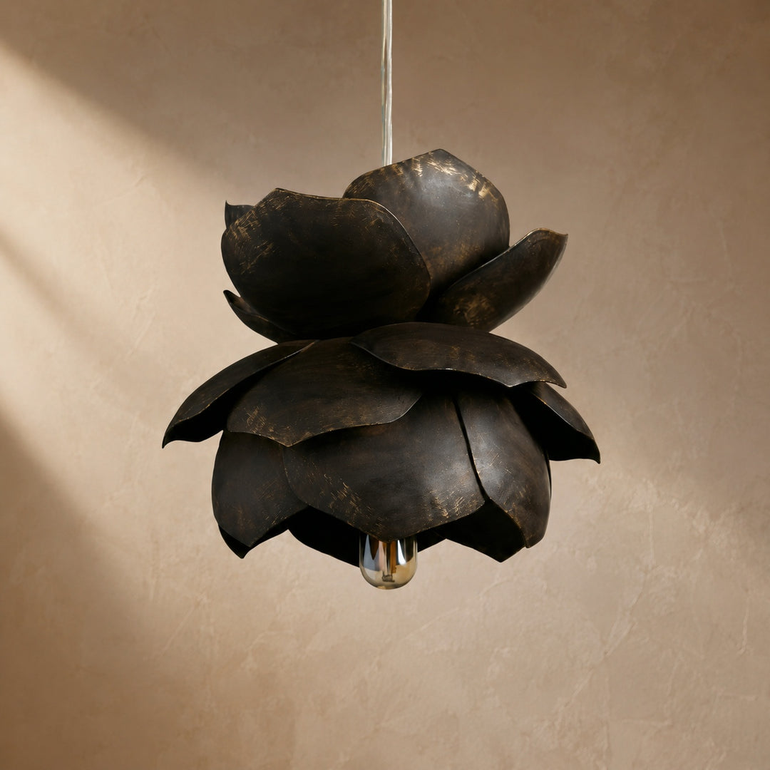 Sculptural Flower Pendant Light in Gold or Bronze – 18cm