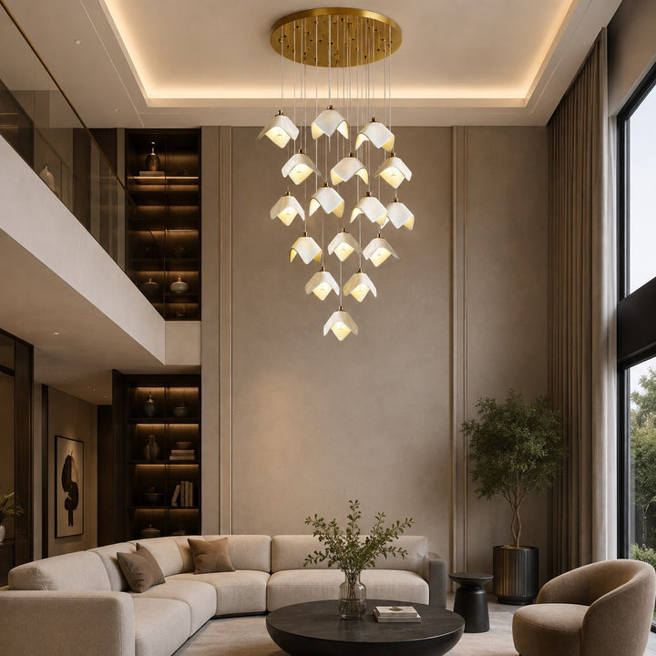 Modern Chandelier Ceiling Light Adjustable Gold Metal and Ceramic LED Fixture 7 to 64 Bulbs