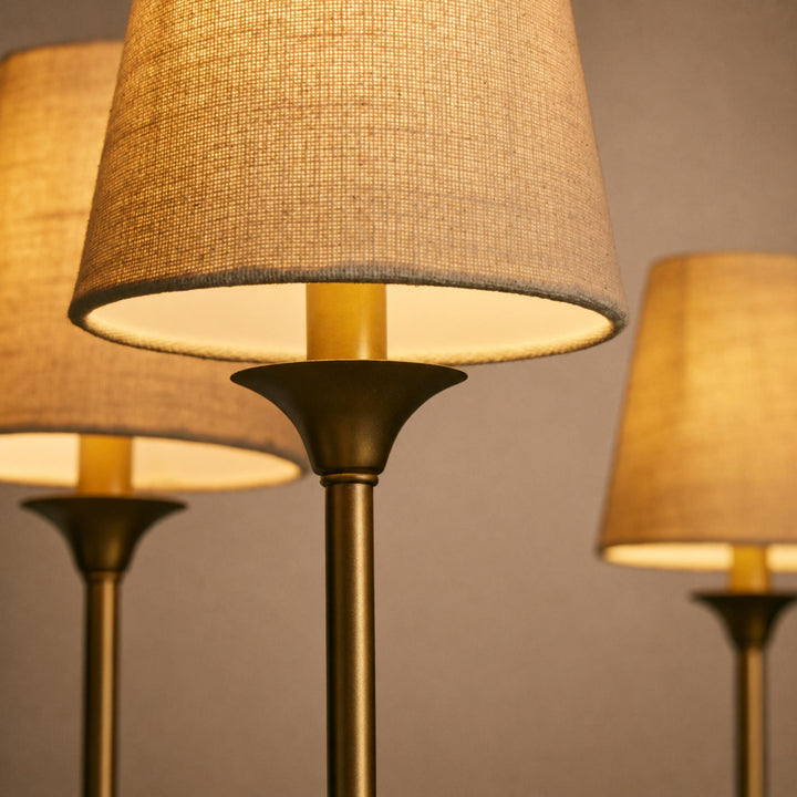 Large Round Chandelier with Off-White Shades – Brass or Bronze