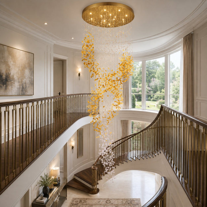 Modern Chandelier Hanging Light Gold Metal Clear Amber Crystal Glass LED
