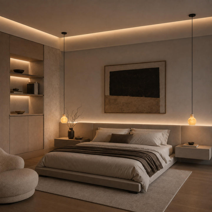 Modern Alabaster Chandelier Hanging Light Fixture with Glass Shades and LED Bulbs for 6 Lights