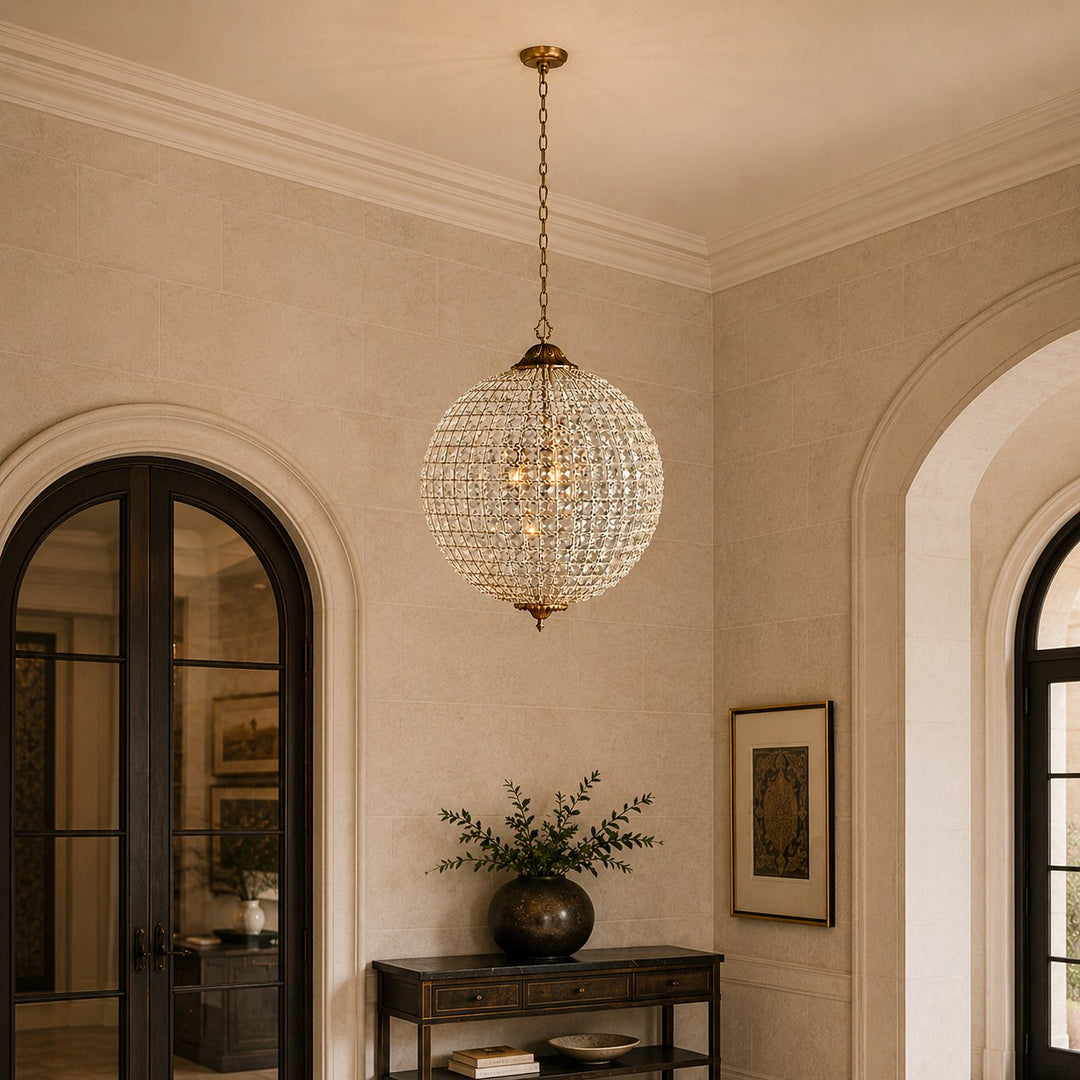 Antique Brass Crystal Round Chandelier – Small or Large Statement Ceiling Light