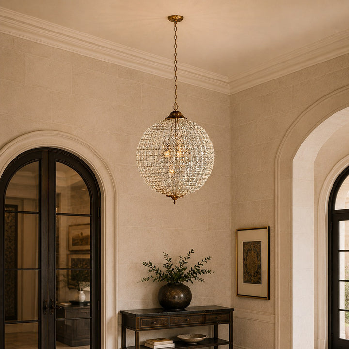 Antique Brass Crystal Round Chandelier – Small or Large Statement Ceiling Light