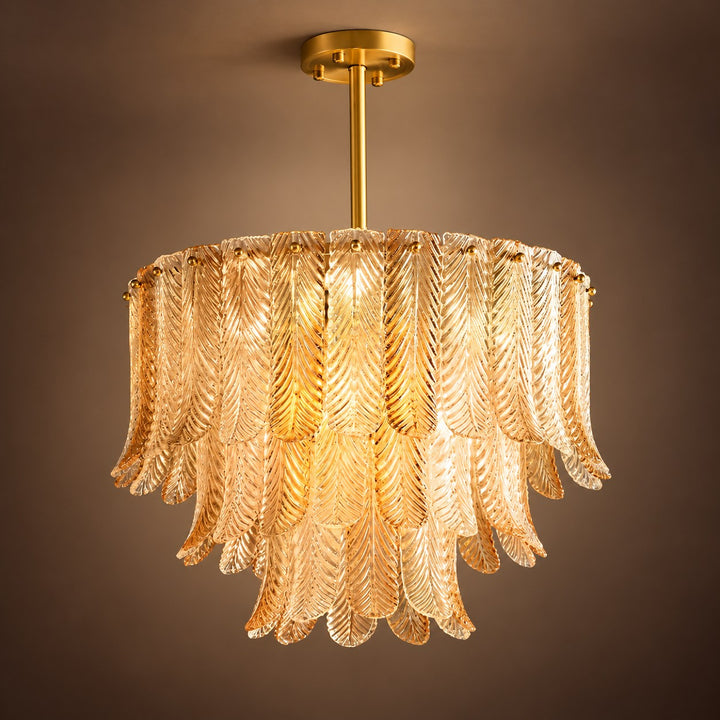 Modern Flush Mount Ceiling Light with Metal Frame and Amber Glass LED Illumination