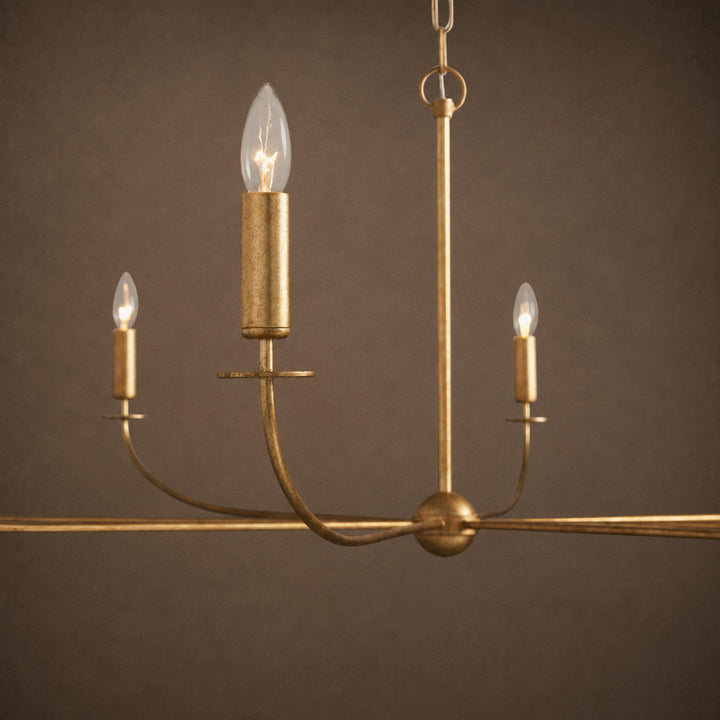 Large Antique Gold Leaf Round Chandelier – 6 or 8 Light Iron Dining Room Ceiling Light