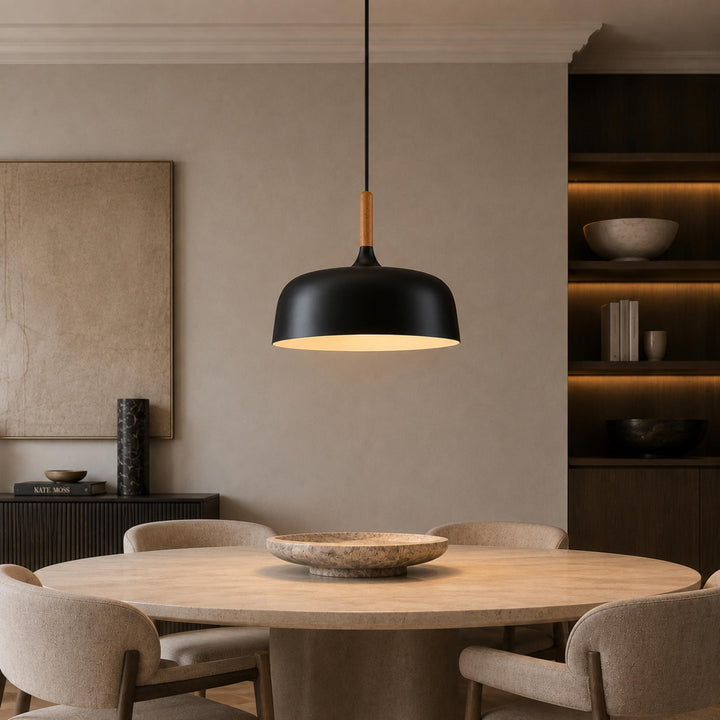 Modern Black Pendant Light Adjustable Hanging Lamp Zinc Alloy and Wood for Kitchen Pendant Lighting