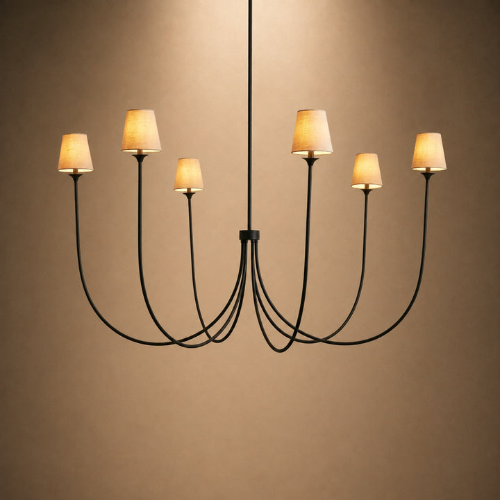Large Round Chandelier with Off-White Shades – Brass or Bronze