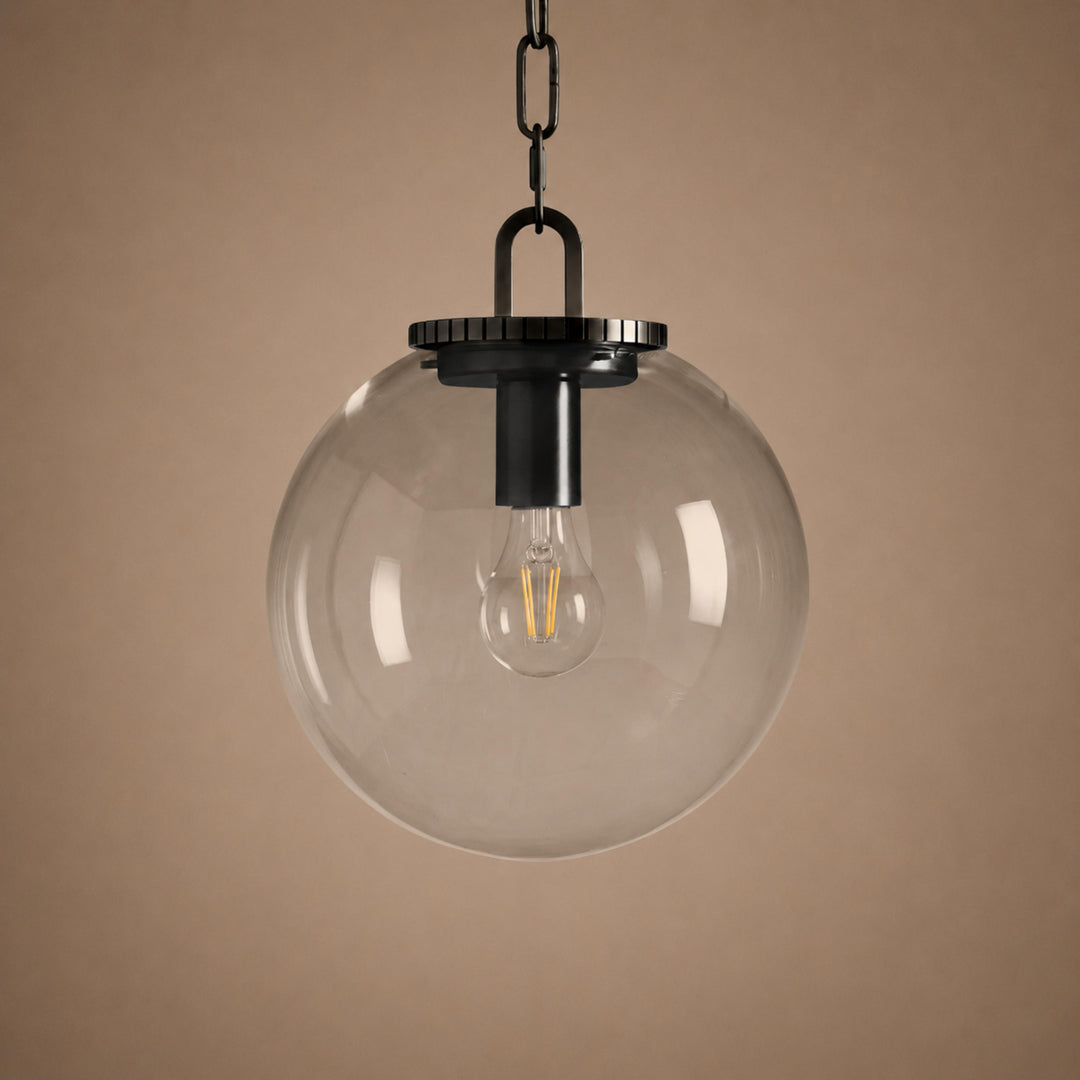 Modern Glass Globe Pendant Light with Chain – Brass or Bronze, Clear or Milk Glass