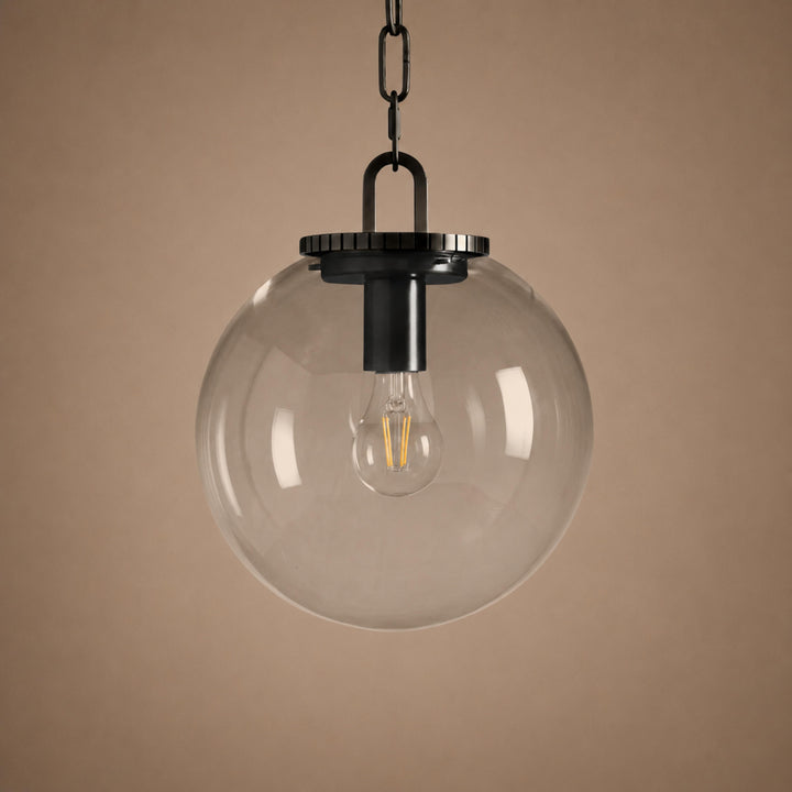 Modern Glass Globe Pendant Light with Chain – Brass or Bronze, Clear or Milk Glass