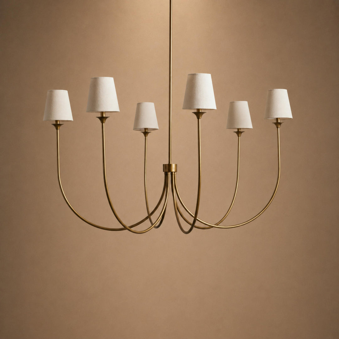 Large Round Chandelier with Off-White Shades – Brass or Bronze